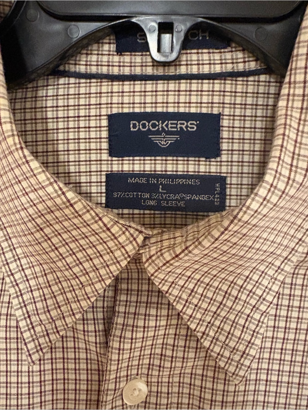 Dockers Men’s Long Sleeve Plaid Dress Shirt - Size Large Maroon/Beige Grid